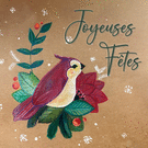 Joyeuses F&ecirc;tes avec Rouge-gorge et Fleurs