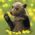 Ours joueur parmi les fleurs dor&eacute;es