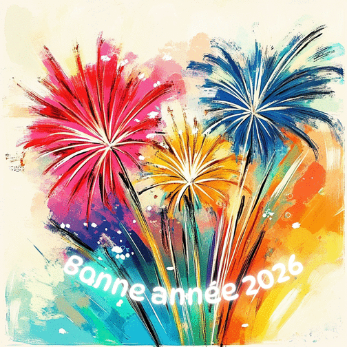 Carte Feux d'artifice en couleurs pour 2026 Carte de voeux 2026 avec feu d'artifice
