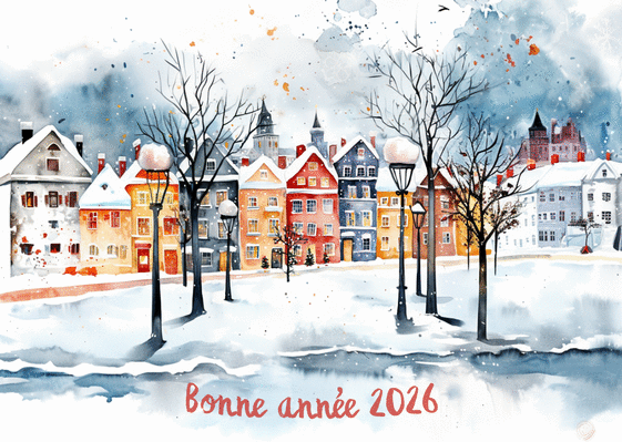 Carte Voeux d'hiver au village 2026 Carte de voeux classique 2026
