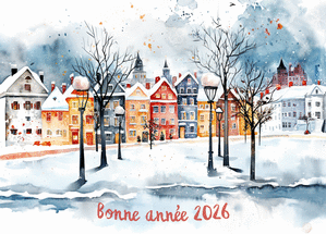 Carte Voeux d'hiver au village 2026 Carte de voeux classique 2026