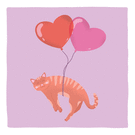 Chat joyeux avec coeurs en vol