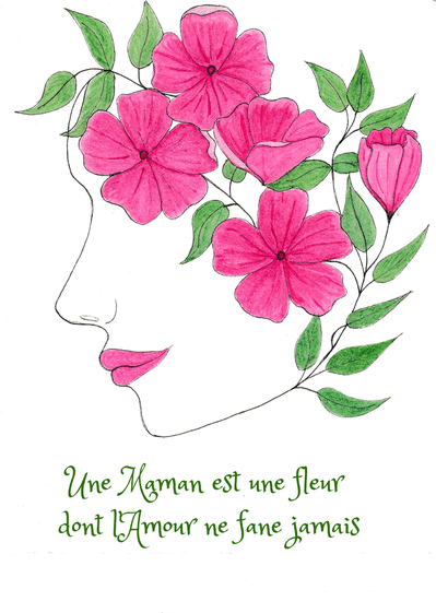 Carte Fleurs roses, une caresse pour maman Carte fête des mères avec des fleurs
