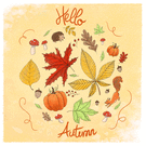 Automne color&eacute; avec &eacute;cureuil et citrouilles