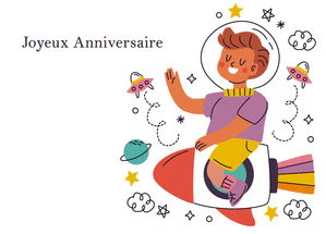 Carte Joyeux anniversaire spatial avec fusée et étoiles Carte anniversaire enfant