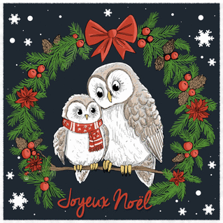 Carte Hiboux adorables pour un Noël chaleureux Carte de noel traditionnelle