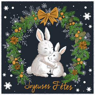 Carte Lapins heureux en couronne festive pour Noël Carte de noel traditionnelle