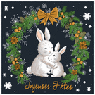 Lapins heureux en couronne festive pour No&euml;l