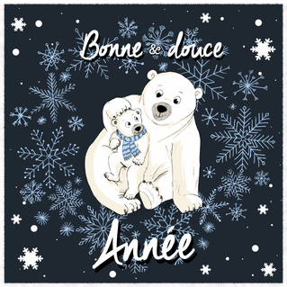 Carte Ours polaires câlins pour une douce année 2026 Carte de voeux 2026 enfant et mignonne