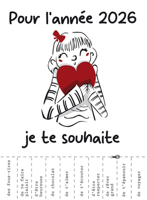 Carte Souhaits dr&ocirc;les pour une ann&eacute;e 2026 pleine d'amour Carte de voeux humour 2026