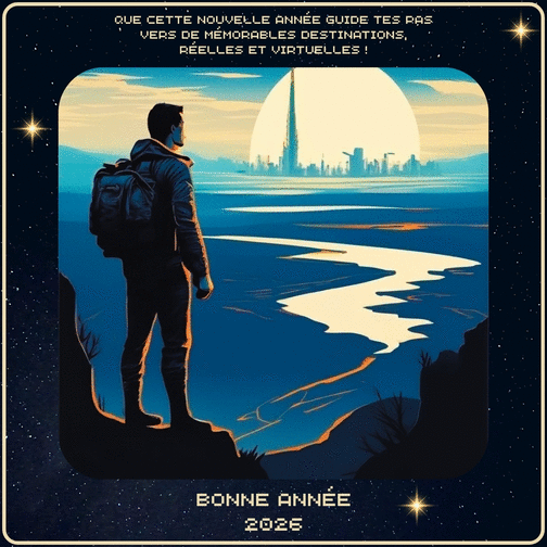 Carte Voyage spatial vers une année 2026 mémorable Carte de voeux 2026 pour geek