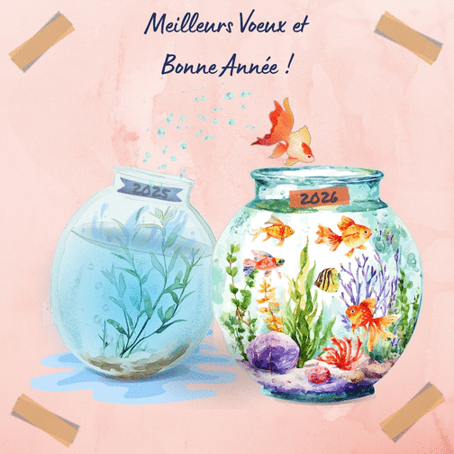 Carte Voeux aquatiques pour une ann&eacute;e 2026 lumineuse Carte de voeux originale pour 2026