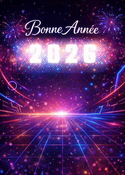 Carte Bonne ann&eacute;e 2026 avec &eacute;clats lumineux Carte de voeux design 2026