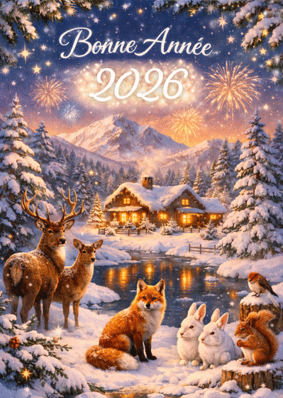 Carte Bonne Ann&eacute;e 2026 avec paysages enneig&eacute;s Carte de voeux classique 2026
