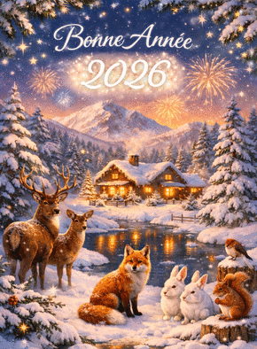 Carte Bonne Ann&eacute;e 2026 avec paysages enneig&eacute;s Carte de voeux classique 2026