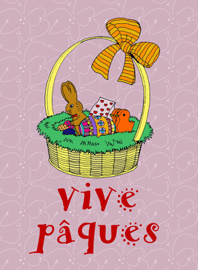 Carte Vive Pâques avec un panier et oeufs de pâques Carte Pâques