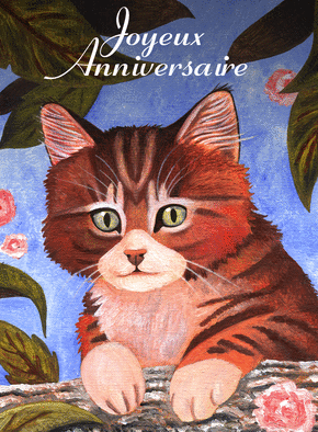 Carte Peinture petit chat Joyeux anniversaire Carte anniversaire chat