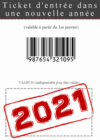 Carte de voeux ticket nouvelle année 2021 Carte de voeux humour 2021