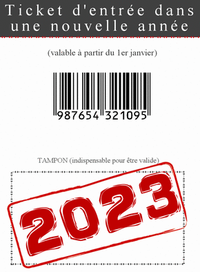 Carte  de voeux ticket nouvelle année 2023  Carte de voeux humour 2023