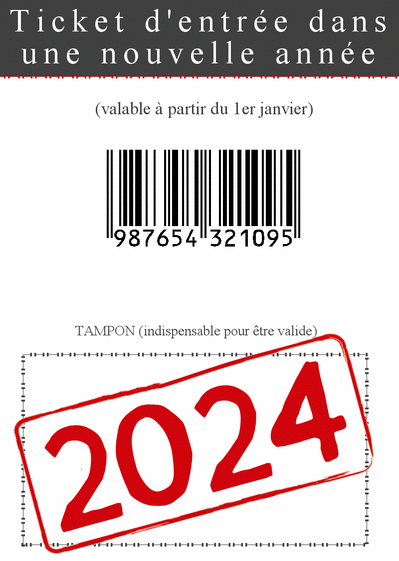 Carte  de voeux ticket nouvelle année 2024  Carte de voeux humour 2024