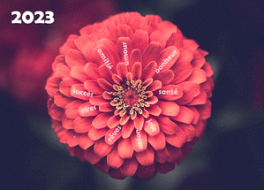 Carte Meilleurs voeux 2023 et jolie fleur Carte de voeux 2023 avec des fleurs