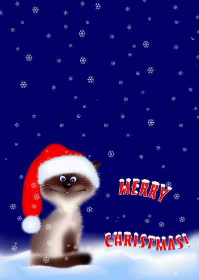 Carte Petit chat de Noël Merry Christmas Carte de Noël enfant