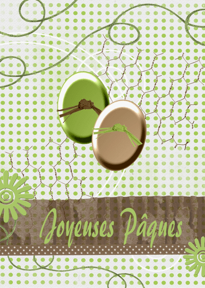 Carte Joyeuses Paques vert et marron Carte de Pâques