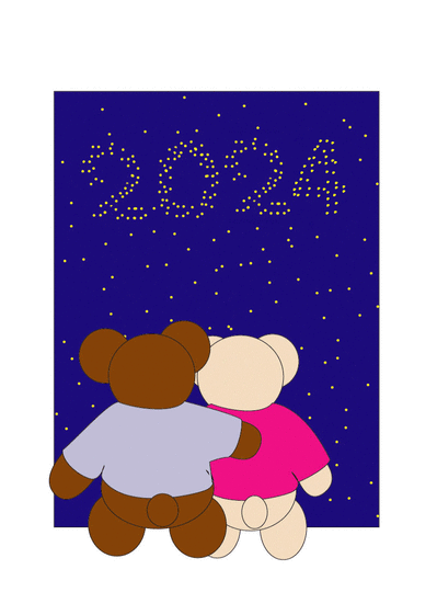 Carte Nounours et les étoiles 2024 Carte de voeux 2024 enfant et mignonne