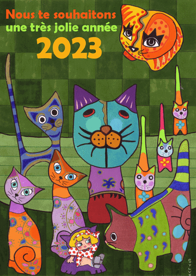 Carte Une très jolie année 2022 avec des chats Carte de voeux 2022 enfant et mignonne