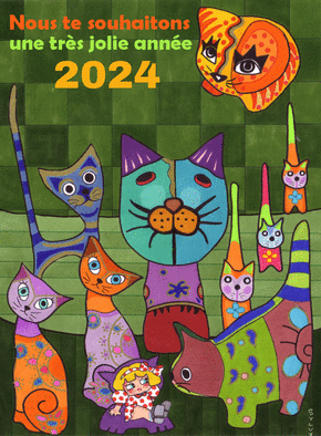 Carte Une très jolie année 2024 avec des chats Carte de voeux 2024 enfant et mignonne