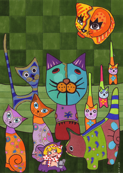 Carte Dessin de chats colorés Carte chat et chaton