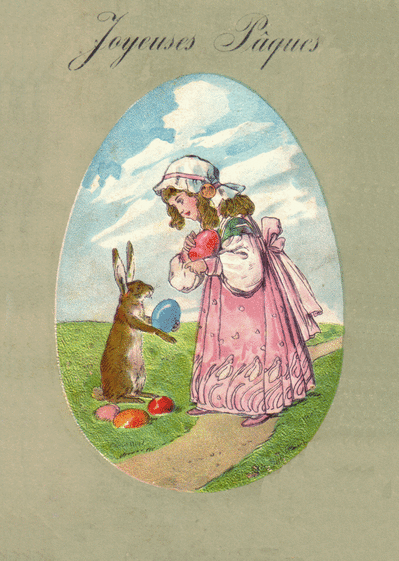 Carte Les oeufs de paques et le lapin Carte ancienne de Pâques