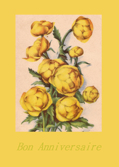 Carte Bon anniversaire avec des fleurs jaunes Carte anniversaire ancienne