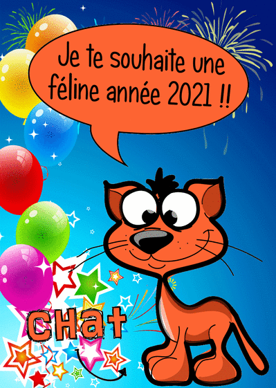 Carte de voeux 2021 du chat Carte de voeux 2021 z`animaux