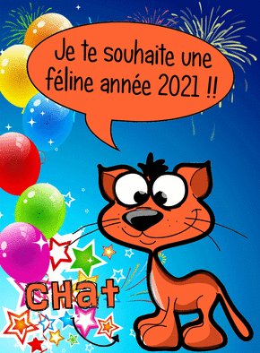 Carte de voeux 2021 du chat Carte de voeux 2021 z`animaux