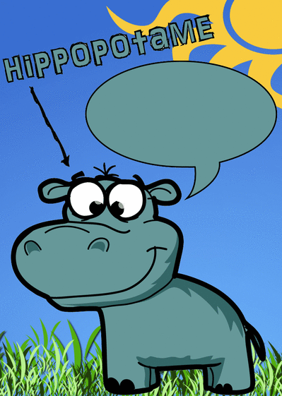 Carte Le gentil Hippo Carte z`animaux bulle vide