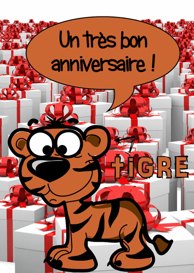 Carte Un très bon anniversaire du tigre Carte anniversaire animaux rigolos