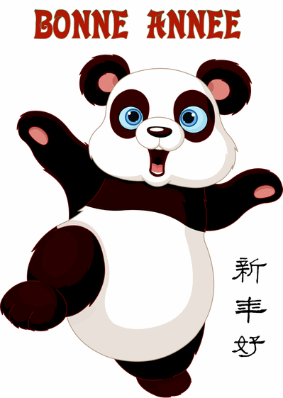 Carte bonne année 2023 en chinois avec un panda Carte bonne année 2023 en plusieurs langues