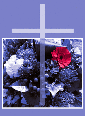 Carte Une croix sur un bouquet Carte condoléances religieuses