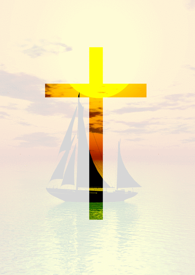 Carte Une croix sur un fond de bateau Carte condoléances religieuses