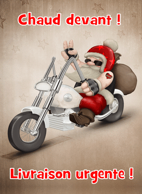 Carte Père Noël en moto livraison urgente Carte de Noël humour