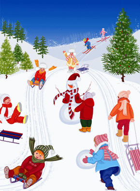 Carte Les enfants jouent dans la neige Carte de Noël enfant