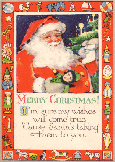 Carte  ancienne Merry Christmas Carte de Noël en plusieurs langues