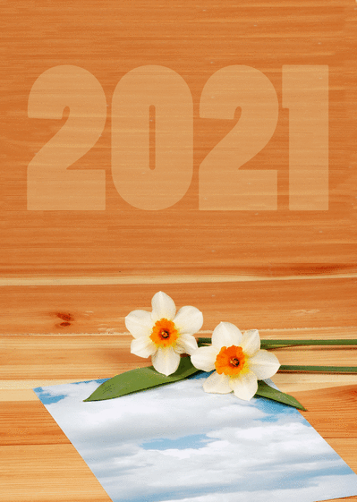 Carte Ecrire la nouvelle année 2021 Carte de voeux 2021 avec des fleurs