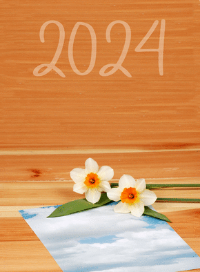 Carte Ecrire la nouvelle année 2024  Carte de voeux 2024 avec des fleurs