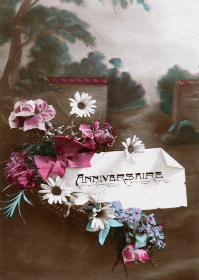 Carte Anniversaire et jolies fleurs Carte anniversaire ancienne