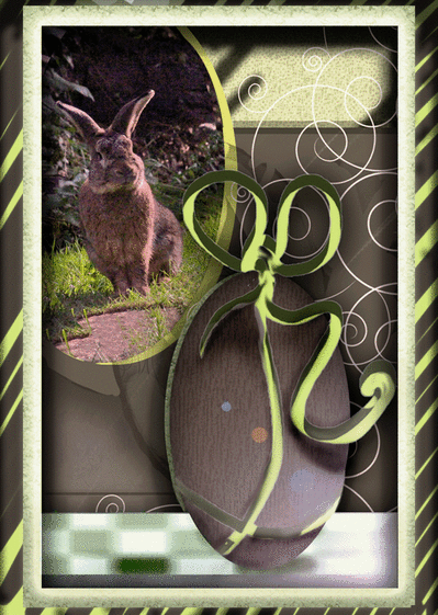 Carte Le lapin de pâques et son gros oeuf Carte de Pâques