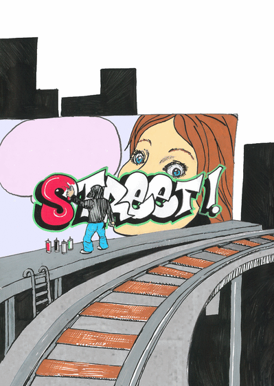 Carte Graff sur le quai d'un métro aérien Carte street art personnalisable