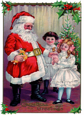 Carte Santa Claus et deux petits enfants Carte de Noël en plusieurs langues