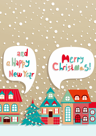 Carte Merry Christmas and a happy new year Carte de Noël en plusieurs langues